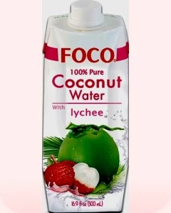 Agua de coco pura con lichis Foco