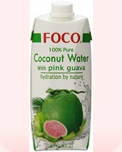 Agua de coco pura con Guayaba rosa Foco