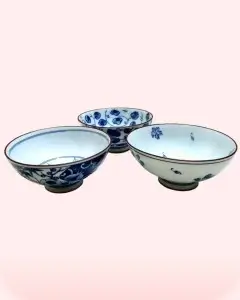 Cuencos de cerámica azul tipo Arita